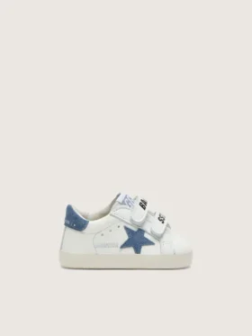 Baby Old School en cuir blanc avec étoile en daim bleu denim