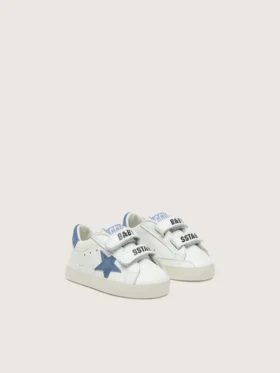Baby Old School en cuir blanc avec étoile en daim bleu denim