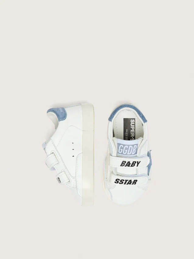 Baby Old School en cuir blanc avec étoile en daim bleu denim