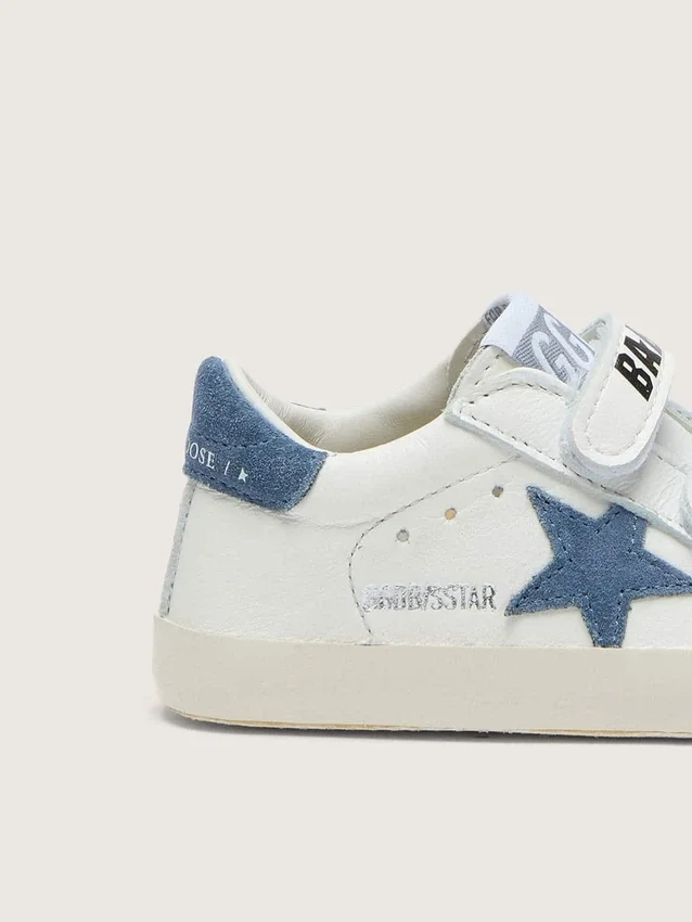 Baby Old School en cuir blanc avec étoile en daim bleu denim