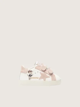 Baby School en cuir nappa avec étoile en daim rose et imprimé mascotte