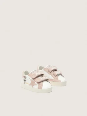 Baby School en cuir nappa avec étoile en daim rose et imprimé mascotte