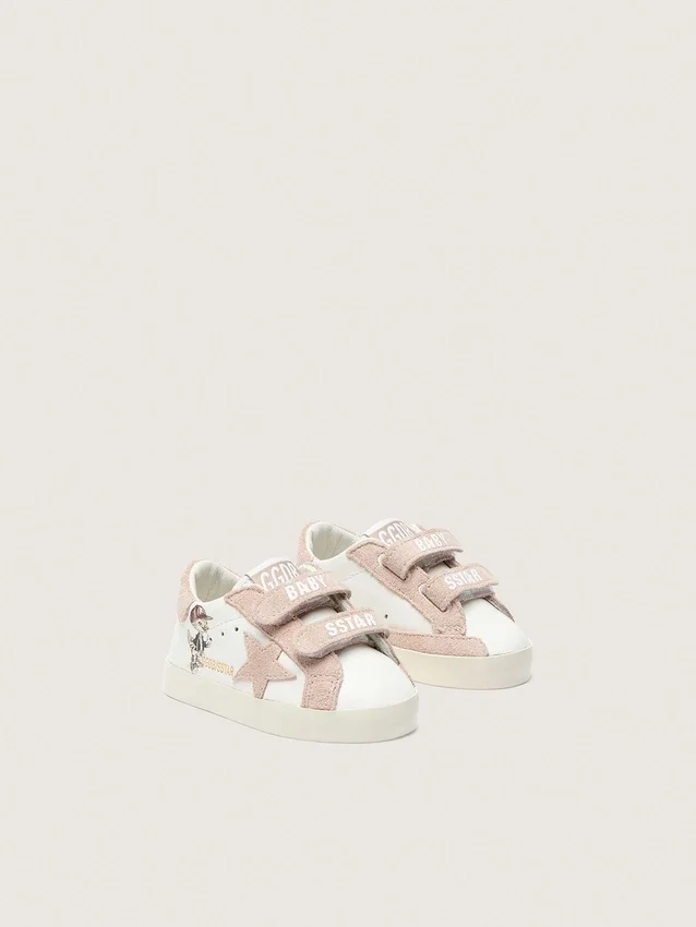 Baby School en cuir nappa avec étoile en daim rose et imprimé mascotte