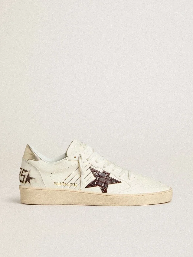 Ball Star avec étoile en cuir bordeaux à imprimé croco et languette de talon dorée