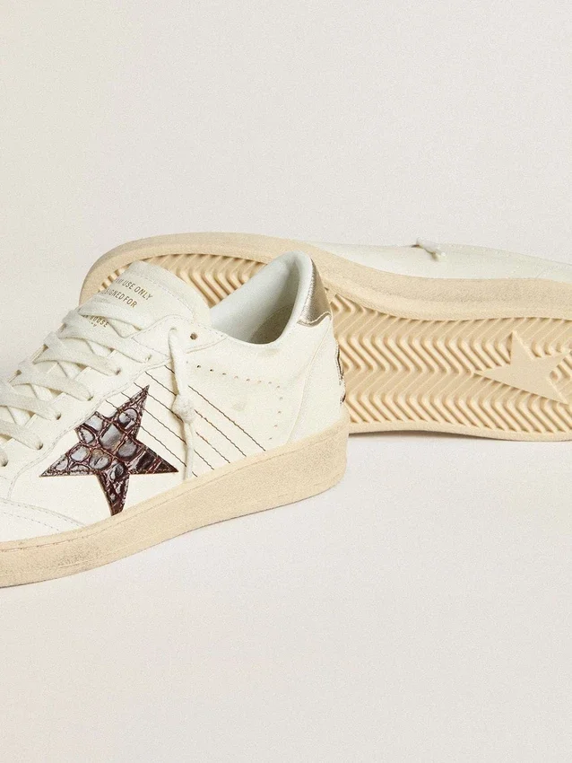 Ball Star avec étoile en cuir bordeaux à imprimé croco et languette de talon dorée