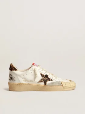 Ball Star en cuir nappa avec étoile et languette au talon en cuir de poney à imprimé léopard