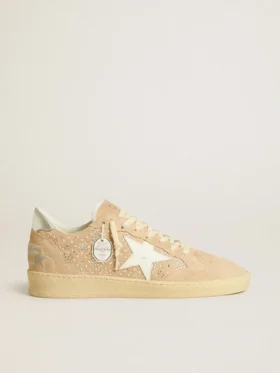 Ball Star en daim et cristaux Swarovski, avec étoile en cuir et languette métallique au talon