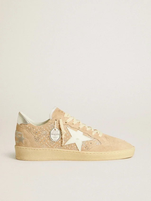 Ball Star en daim et cristaux Swarovski, avec étoile en cuir et languette métallique au talon