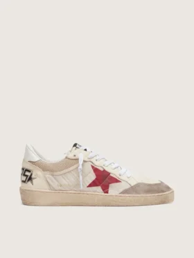 Ball Star en nylon et maille blanche avec étoile en nylon rouge et languette de talon en cuir blanc