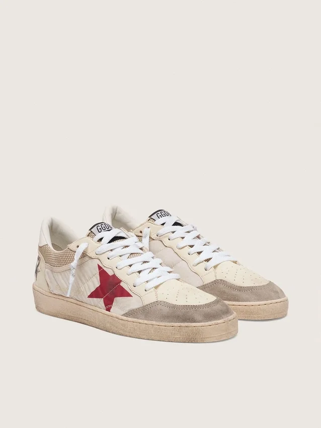 Ball Star en nylon et maille blanche avec étoile en nylon rouge et languette de talon en cuir blanc