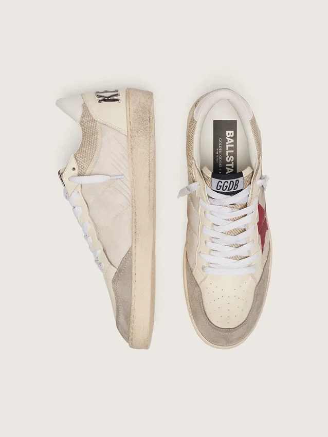 Ball Star en nylon et maille blanche avec étoile en nylon rouge et languette de talon en cuir blanc