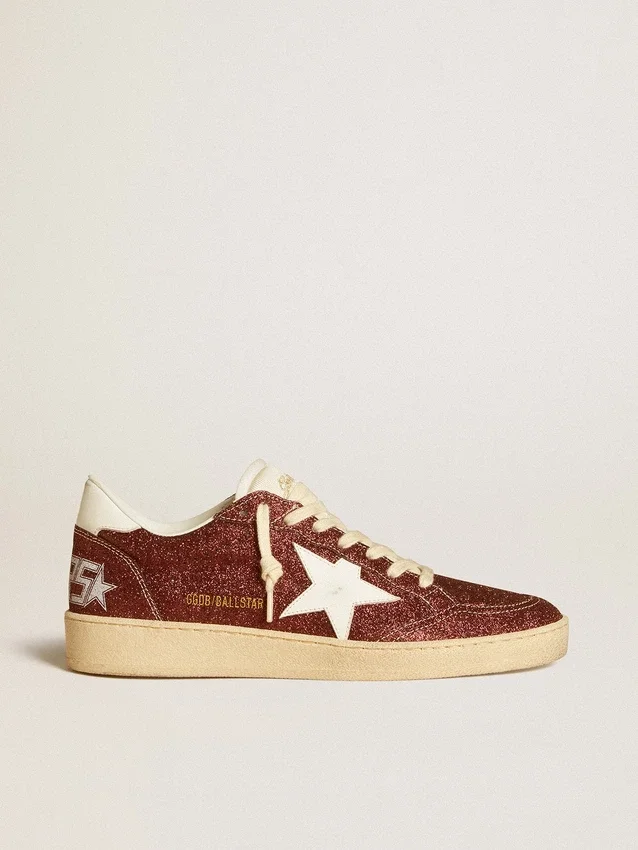 Ball Star en paillettes bordeaux avec étoile et languette de talon en cuir blanc