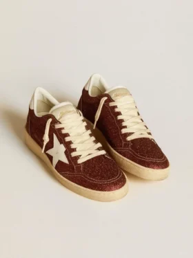Ball Star en paillettes bordeaux avec étoile et languette de talon en cuir blanc