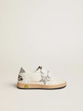 Ball Star Junior en cuir nappa avec étoile pailletée argentée et languette au talon
