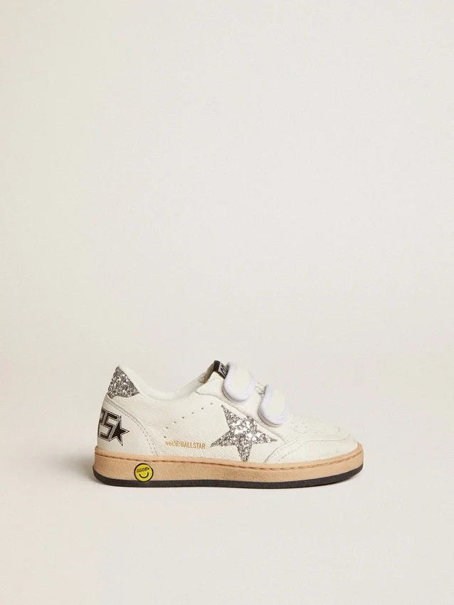 Ball Star Junior en cuir nappa avec étoile pailletée argentée et languette au talon