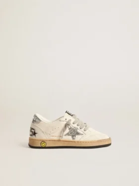 Ball Star Junior en cuir nappa avec étoile pailletée argentée et languette au talon