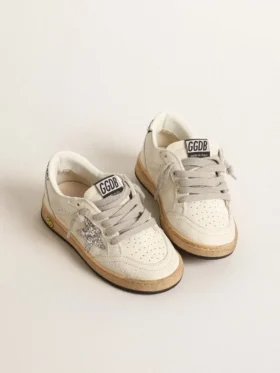 Ball Star Junior en cuir nappa avec étoile pailletée argentée et languette au talon