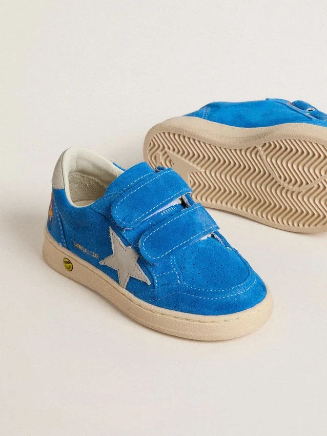 Ball Star junior en daim bleu clair avec étoile et languette de talon en nubuck gris