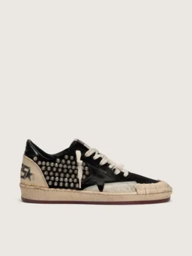 Ball Star LAB pour femme en daim noir avec clous et étoile en cuir noir brillant