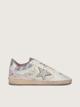Ball Star LAB pour femme en nylon blanc et cuir de poney, avec étoile argentée et empiècements lilas