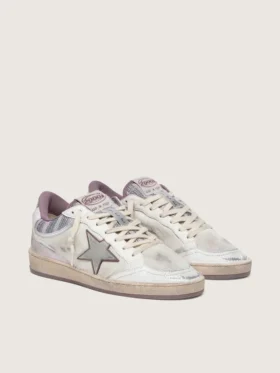 Ball Star LAB pour femme en nylon blanc et cuir de poney, avec étoile argentée et empiècements lilas
