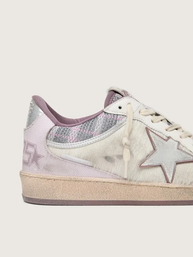 Ball Star LAB pour femme en nylon blanc et cuir de poney, avec étoile argentée et empiècements lilas