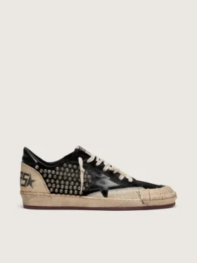 Ball Star LAB pour homme en daim noir avec clous et étoile en cuir noir brillant