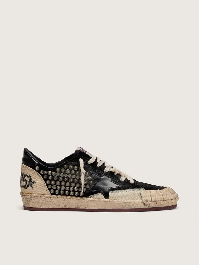 Ball Star LAB pour homme en daim noir avec clous et étoile en cuir noir brillant