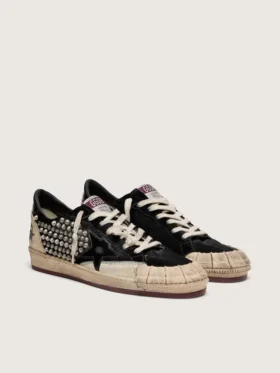 Ball Star LAB pour homme en daim noir avec clous et étoile en cuir noir brillant