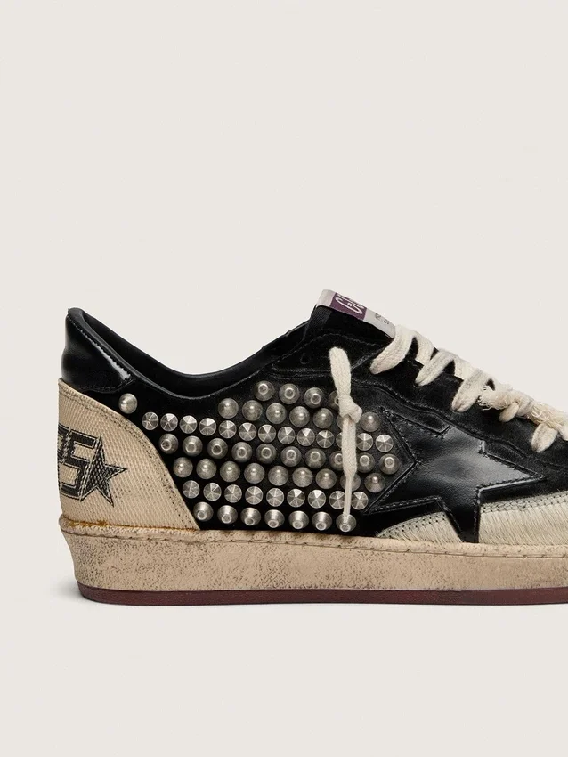 Ball Star LAB pour homme en daim noir avec clous et étoile en cuir noir brillant