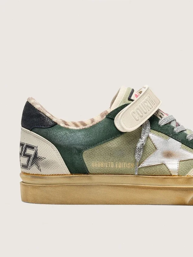 Ball Star LAB pour homme en daim vert avec étoile en cuir argenté et languette de talon en daim noir