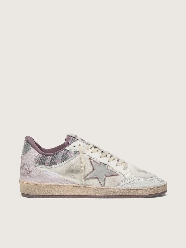 Ball Star LAB pour homme en nylon blanc et cuir de poney, avec étoile argentée et empiècements lilas