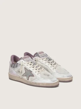 Ball Star LAB pour homme en nylon blanc et cuir de poney, avec étoile argentée et empiècements lilas