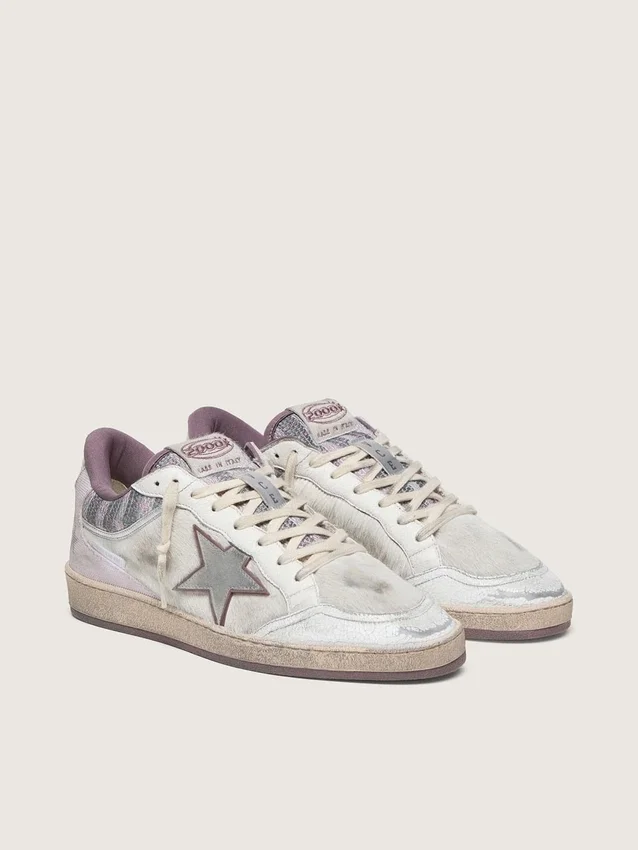 Ball Star LAB pour homme en nylon blanc et cuir de poney, avec étoile argentée et empiècements lilas