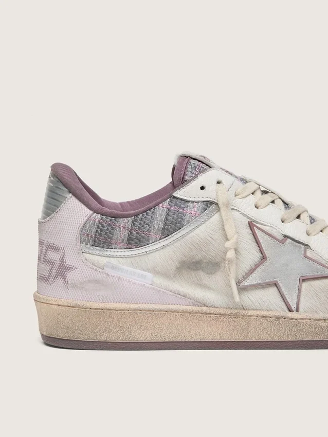 Ball Star LAB pour homme en nylon blanc et cuir de poney, avec étoile argentée et empiècements lilas