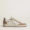 Ball Star LTD en cuir nappa blanc et daim vieux rose, avec étoile et languette au talon en cuir argent métallisé