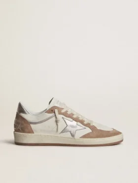 Ball Star LTD en cuir nappa blanc et daim vieux rose, avec étoile et languette au talon en cuir argent métallisé