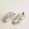 Ball Star LTD en cuir nappa blanc et daim vieux rose, avec étoile et languette au talon en cuir argent métallisé