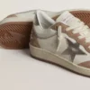 Ball Star LTD en cuir nappa blanc et daim vieux rose, avec étoile et languette au talon en cuir argent métallisé