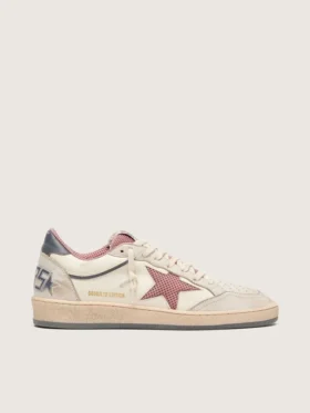 Ball Star LTD pour femme en cuir beige avec étoile en maille rose et languette de talon en cuir bleu