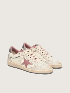 Ball Star LTD pour femme en cuir beige avec étoile en maille rose et languette de talon en cuir bleu