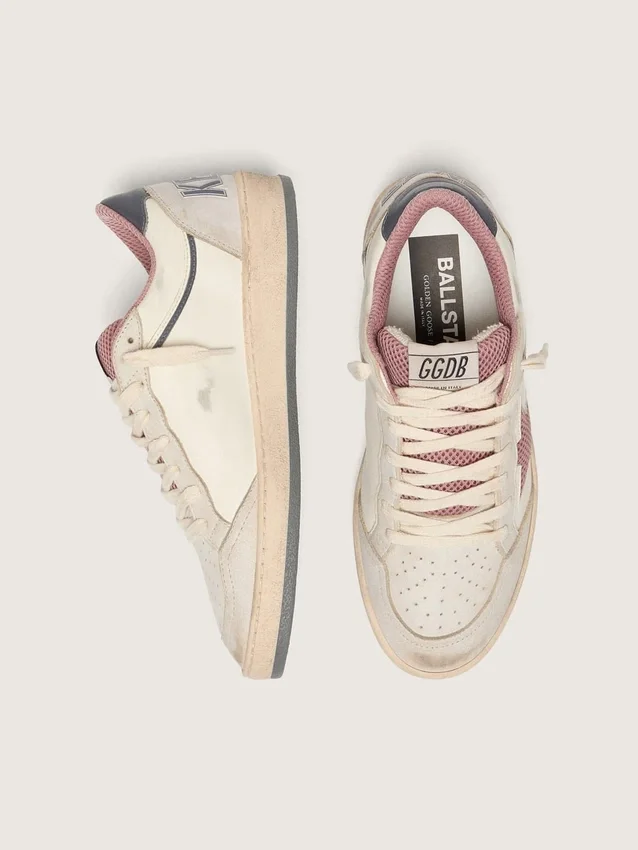 Ball Star LTD pour femme en cuir beige avec étoile en maille rose et languette de talon en cuir bleu