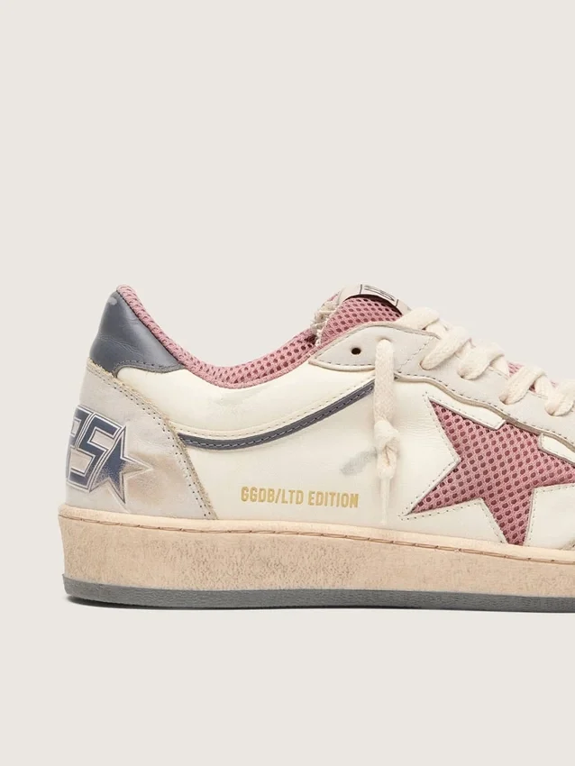Ball Star LTD pour femme en cuir beige avec étoile en maille rose et languette de talon en cuir bleu