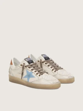 Ball Star LTD pour femme en cuir blanc avec étoile brodée bleu clair