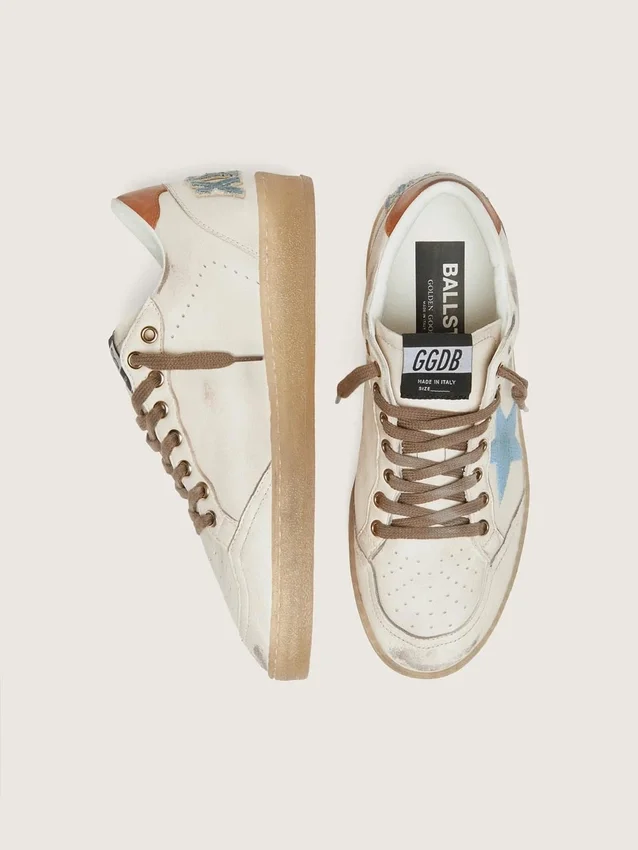 Ball Star LTD pour femme en cuir blanc avec étoile brodée bleu clair
