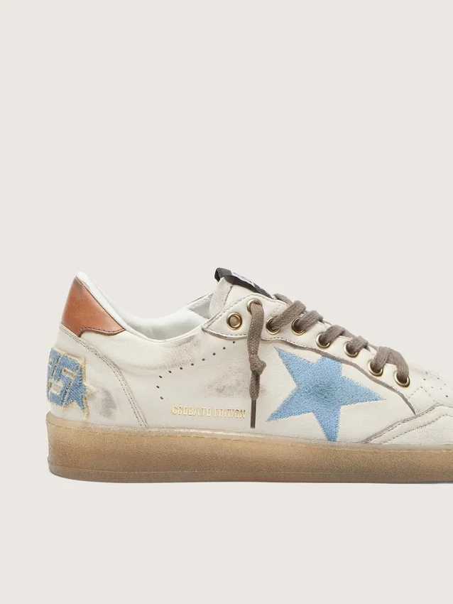 Ball Star LTD pour femme en cuir blanc avec étoile brodée bleu clair