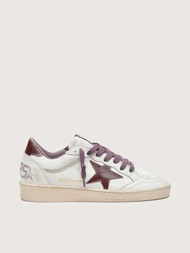 Ball Star LTD pour femme en cuir blanc avec étoile en cuir bordeaux