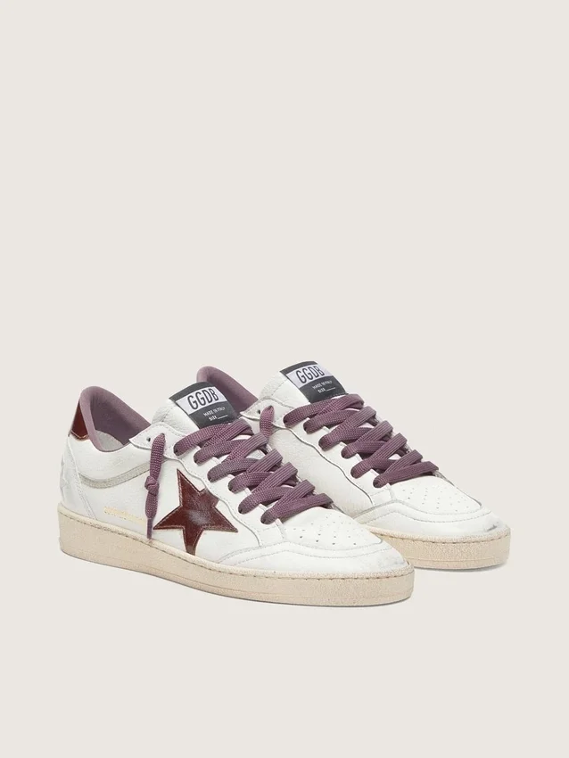 Ball Star LTD pour femme en cuir blanc avec étoile en cuir bordeaux
