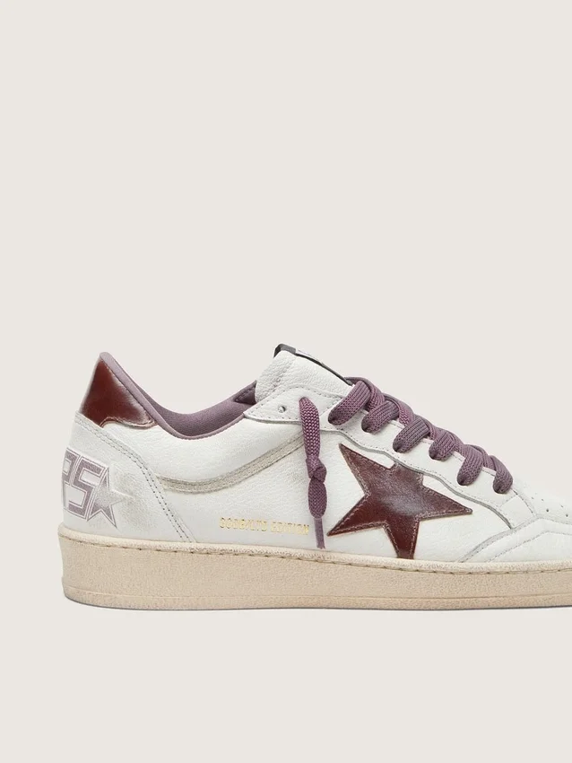 Ball Star LTD pour femme en cuir blanc avec étoile en cuir bordeaux