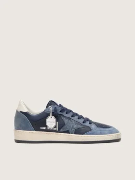 Ball Star LTD pour femme en cuir bleu foncé avec une étoile en cristaux Swarovski bleu clair et des empiècements en daim